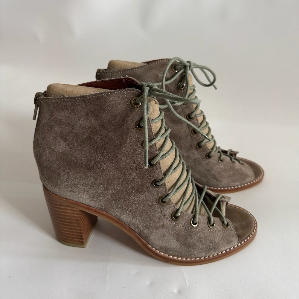 Jeffrey Campbell Cors Lace Up Suede Heeled Peep Toe Booties 8.5 Anthropologie - Picture 2 of 8